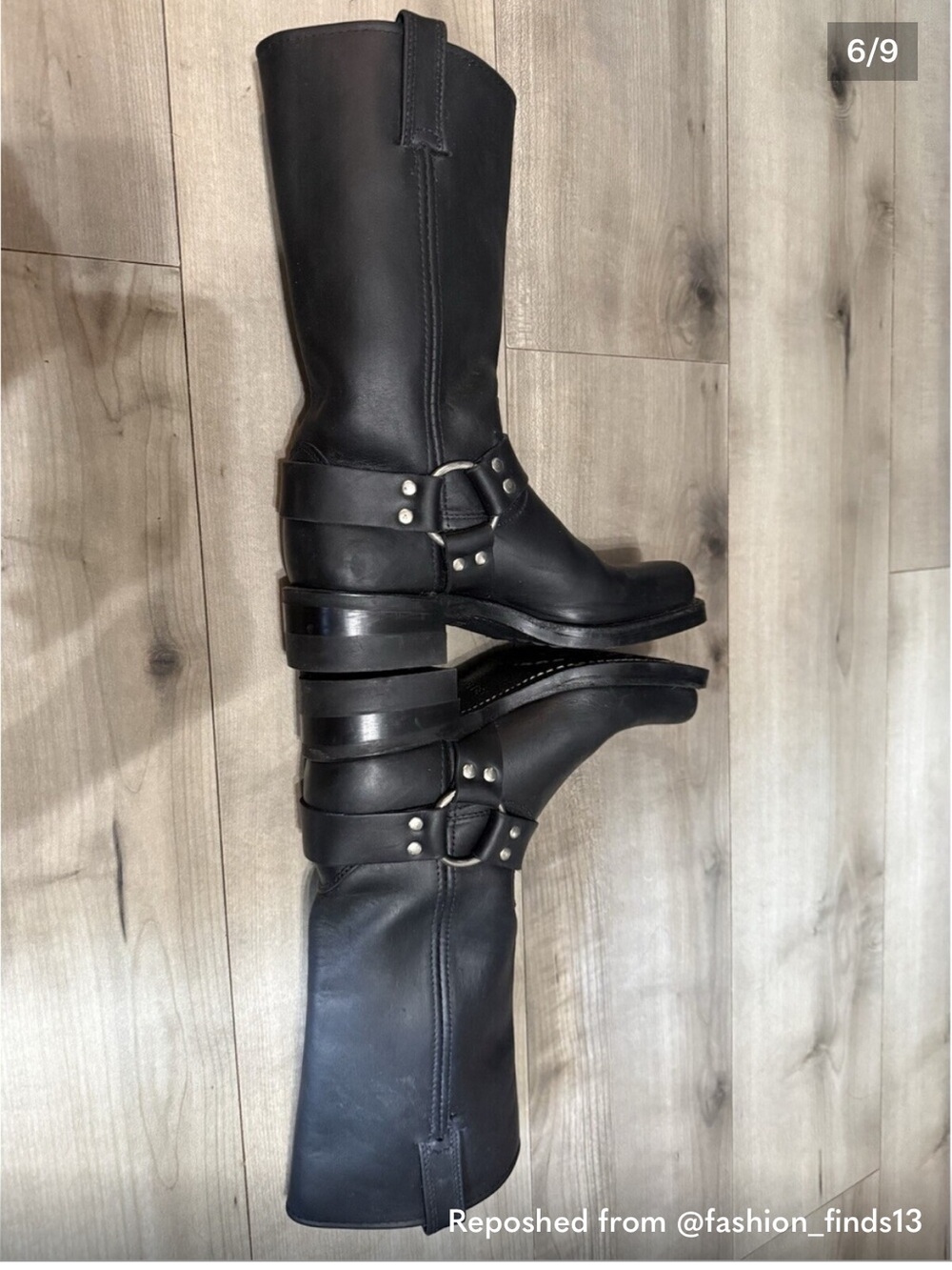 Frye Black Leather Harness Ankle Boots